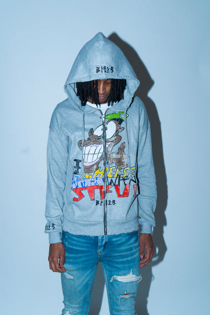 Grey "I Cheese Harder When You Stfu" Thermal Zip-Up