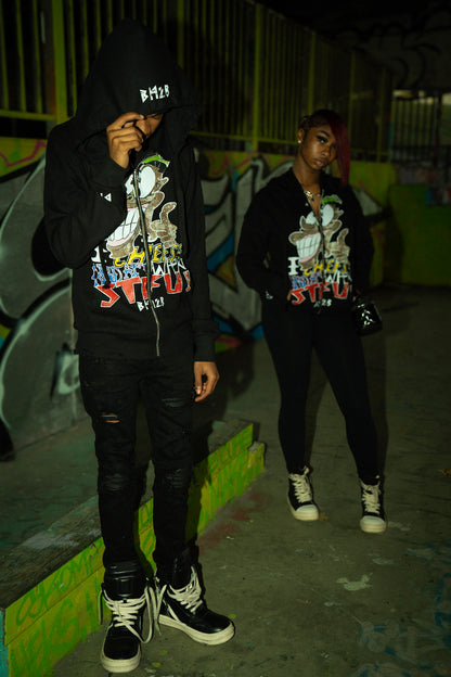 Black "I Cheese Hard Af When You Stfu" Thermal Zip-Up