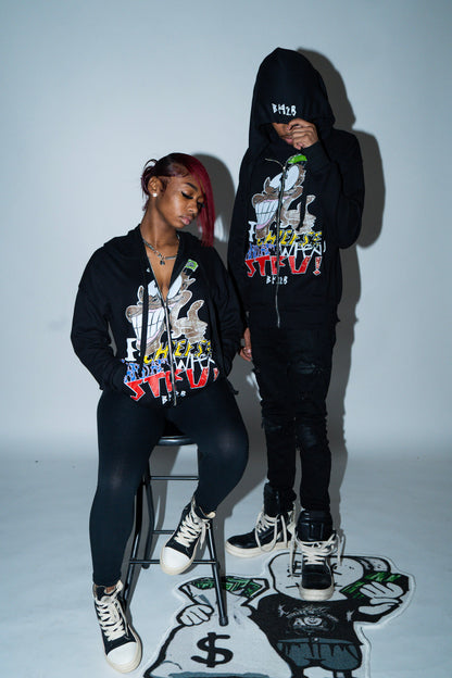 Black "I Cheese Hard Af When You Stfu" Thermal Zip-Up