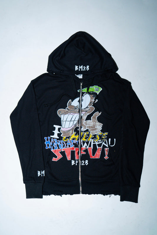 Black "I Cheese Hard Af When You Stfu" Thermal Zip-Up
