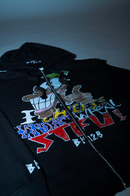 Black "I Cheese Hard Af When You Stfu" Thermal Zip-Up